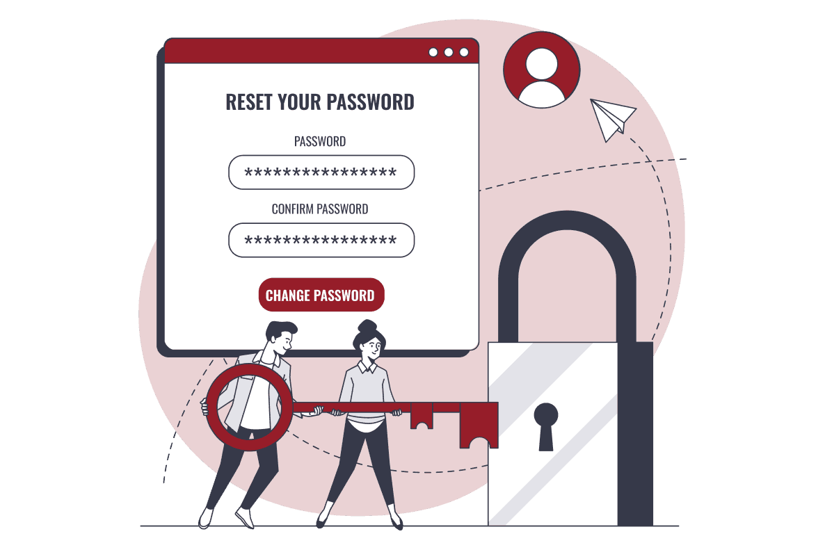 Illustration representing password recovery with keys and a padlock